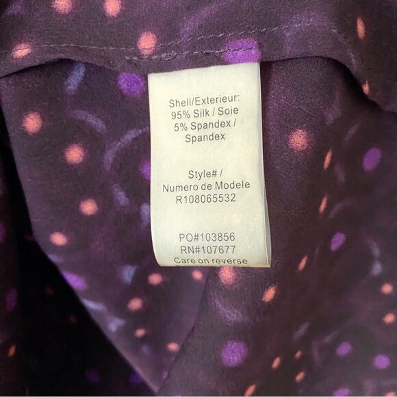 Alice + Olivia | Silk Pattern Blouse Tie Neck Semi-Sheer Purple Plum Small - Picture 6 of 6